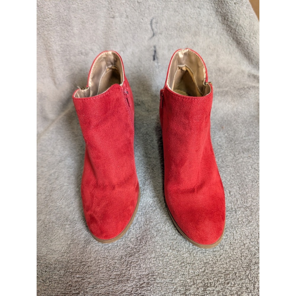 Style & Co Womens Red Suede Ankle Booties Block Heel Size 7M